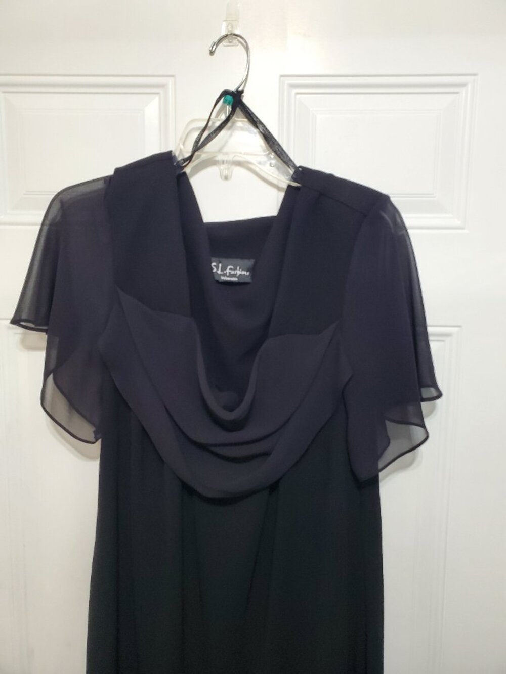 S.L. Fashions Black Cowl Neck Dress with Sheer Short Sleeves size 20W